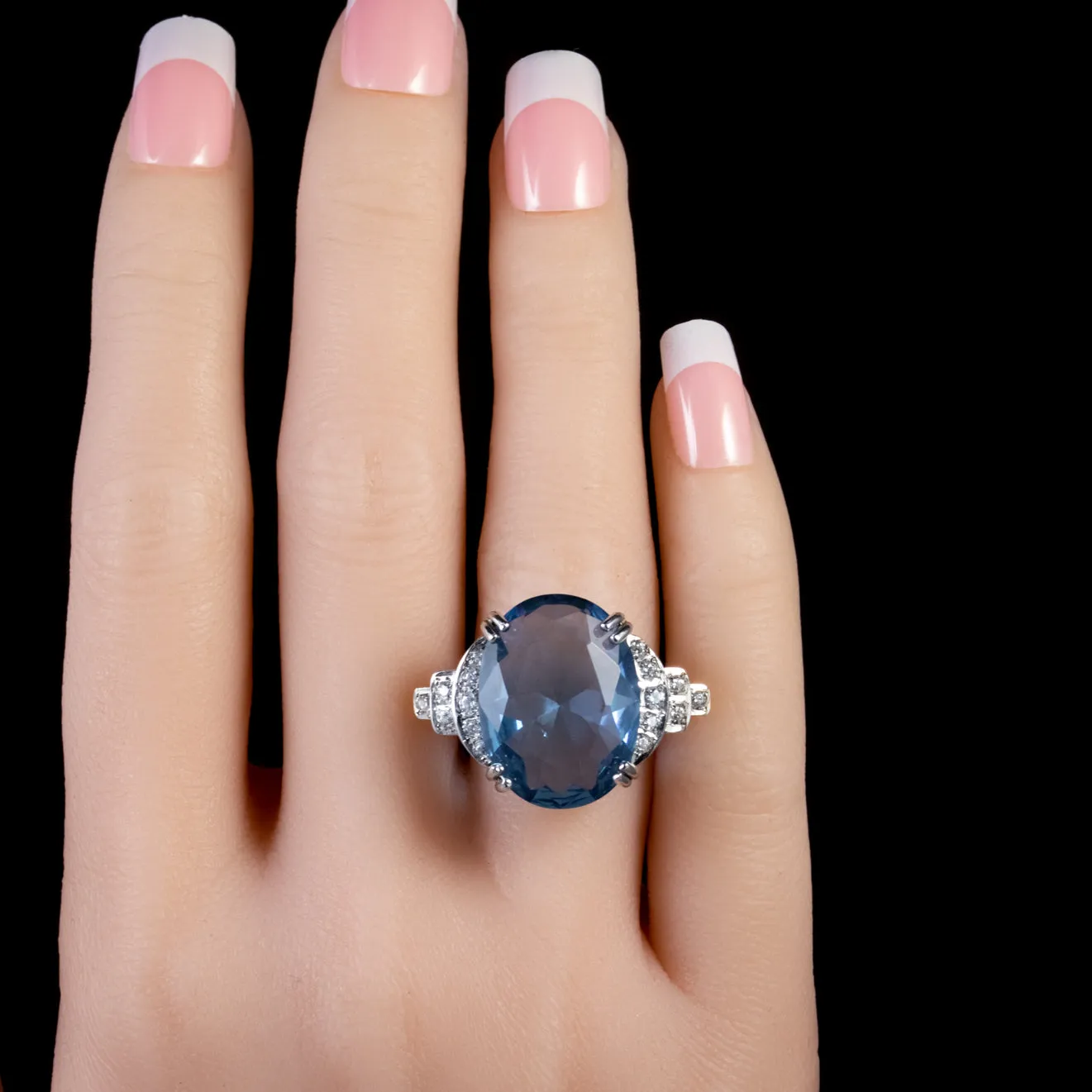 Large Blue Paste Stone Cocktail Ring 18Ct Gold On Silver