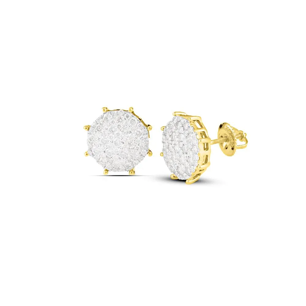 Large Pave Stud Diamond Earrings 1.25cttw 10K Yellow Gold