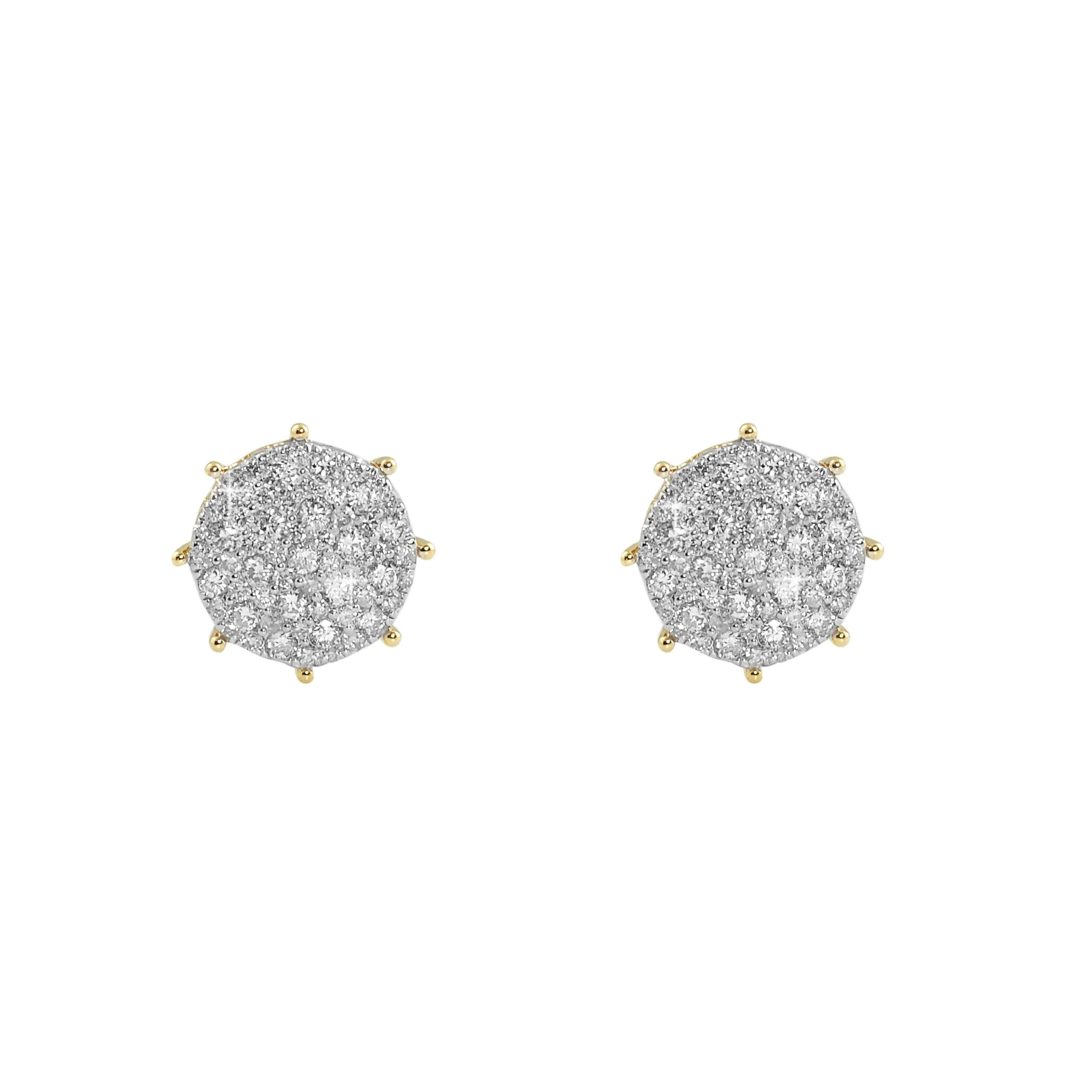 Large Pave Stud Diamond Earrings 1.25cttw 10K Yellow Gold