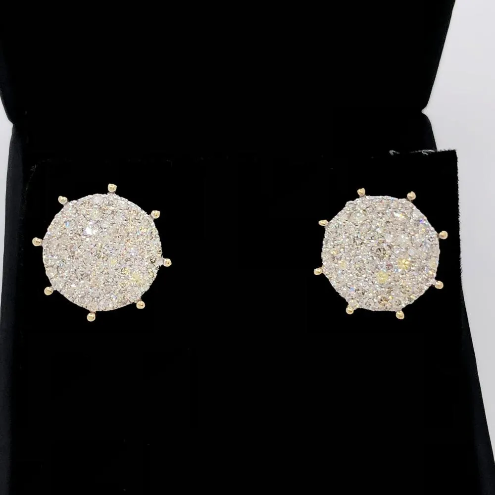 Large Pave Stud Diamond Earrings 1.25cttw 10K Yellow Gold