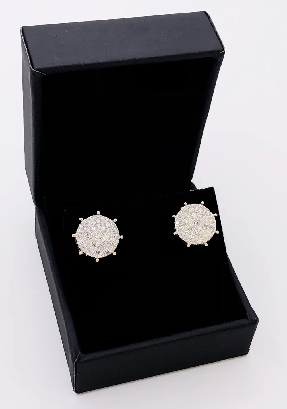 Large Pave Stud Diamond Earrings 1.25cttw 10K Yellow Gold