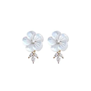 Large Pearl Flower Marqusie Diamond Stud Earring, Bridal Earrings