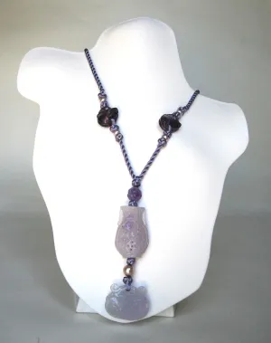 Lavender Carved Double Jade Pendant with Amethyst Carved Beads