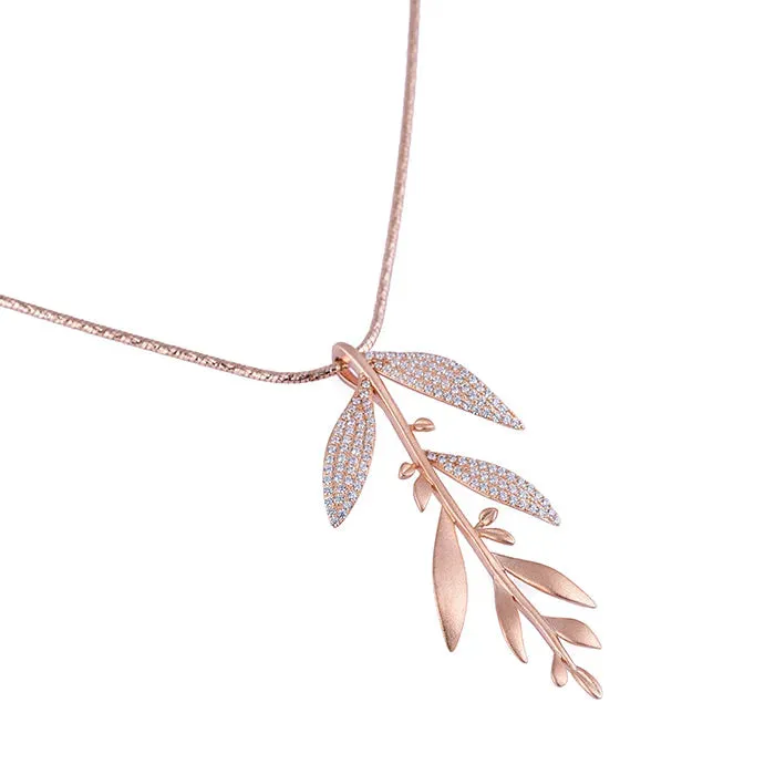 Leafy CZ Rose Gold Chain Locket