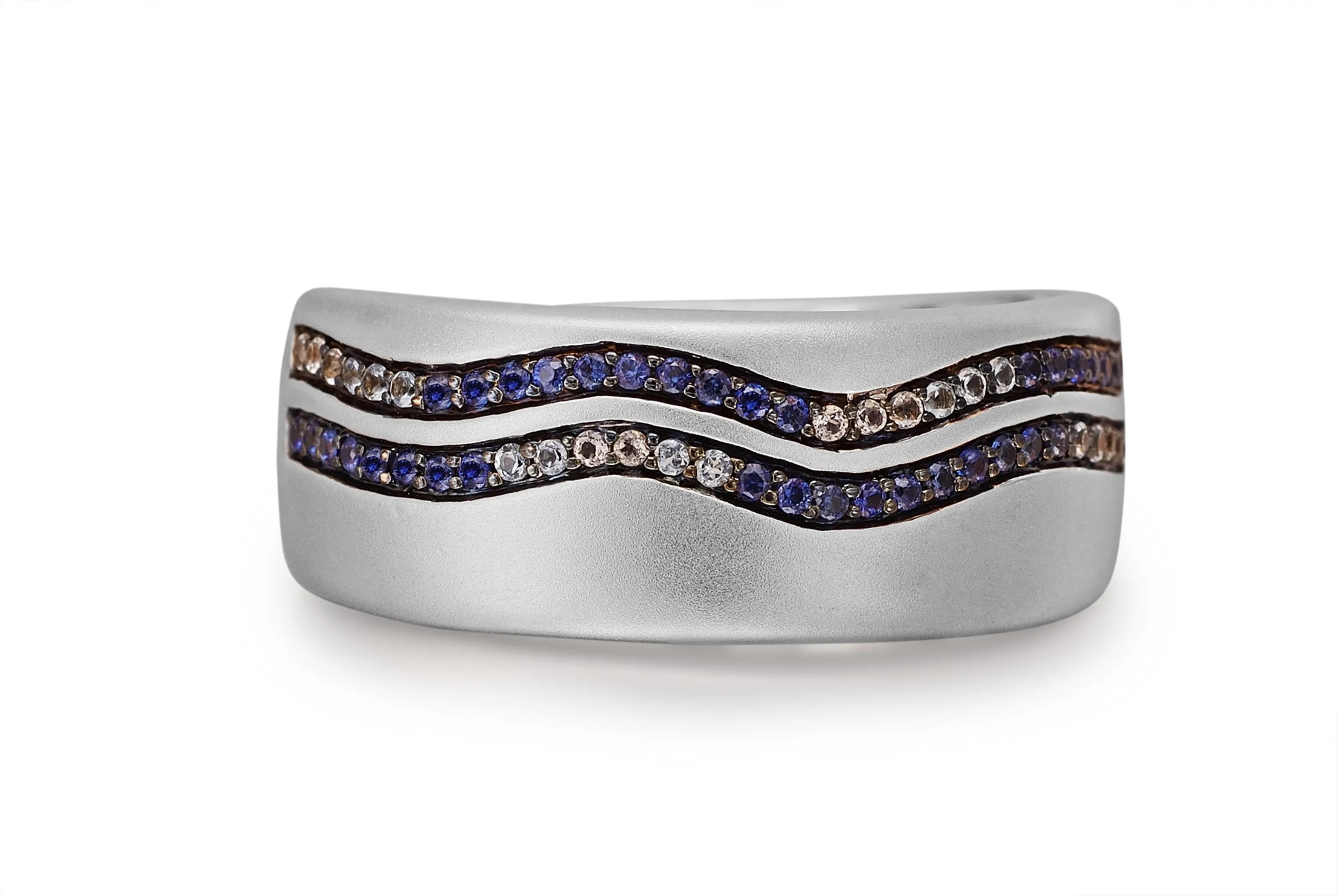 Life's a Beach Sterling Silver Blue Sapphire & Topaz Stone Band Ring