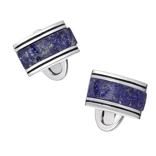 Linear Etch Rectangular Gemstone Sterling Silver Cufflinks I Jan Leslie