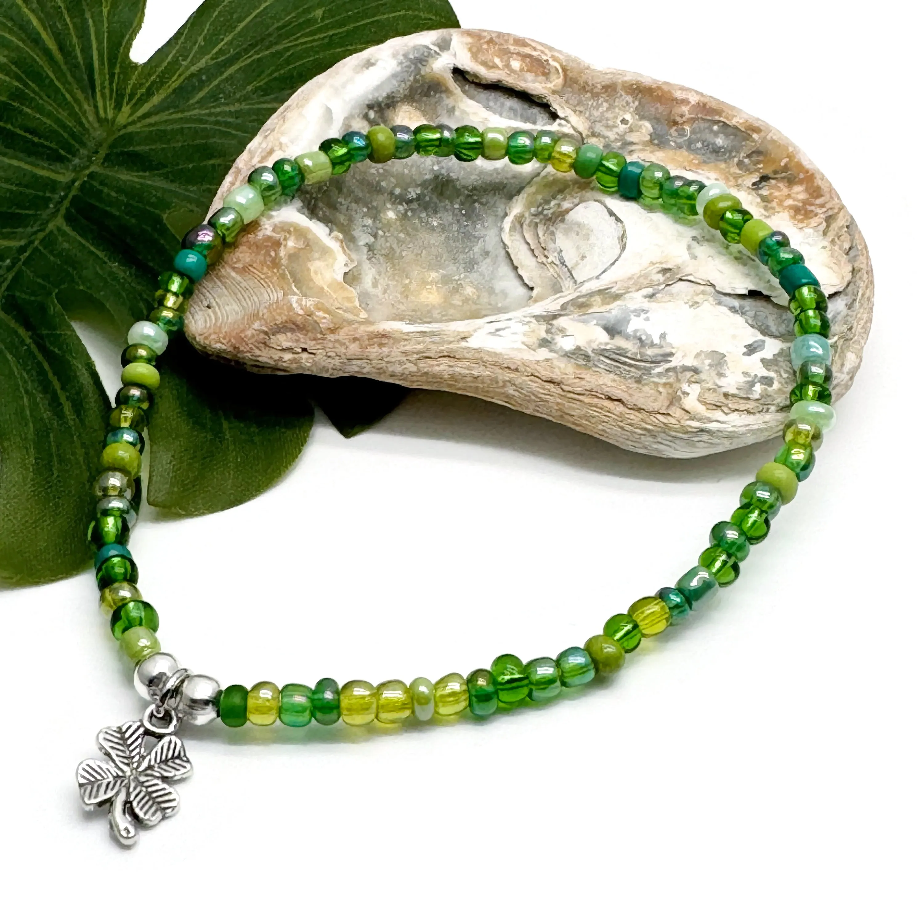 Lucky Clover Seed Bead Anklet - Colour Choice