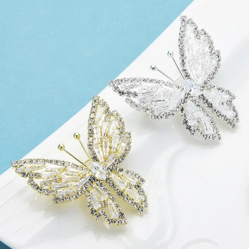 Lustrous Zircon Bejeweled Butterfly Brooch Pins