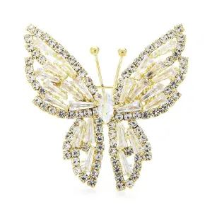 Lustrous Zircon Bejeweled Butterfly Brooch Pins