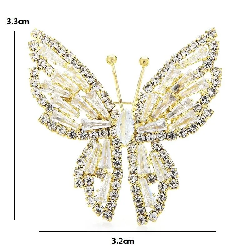 Lustrous Zircon Bejeweled Butterfly Brooch Pins