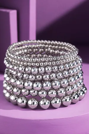 Madeline Metal Multi-Strand Ball Bead Bracelet- Silver