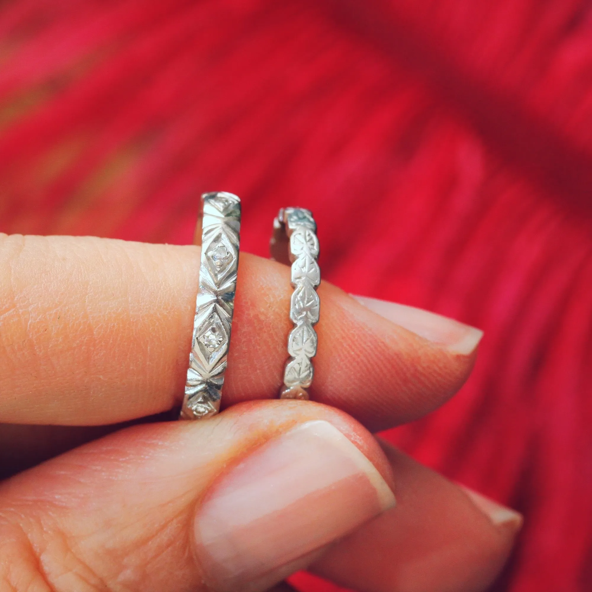 Matching Pair Size J/4.75 1960's Platinum Wedding and Eternity Band