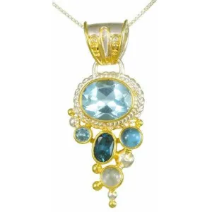 Michou & Blue Topaz & Multi Gemstone Pendant- Cascade Tahoe Blue Collection