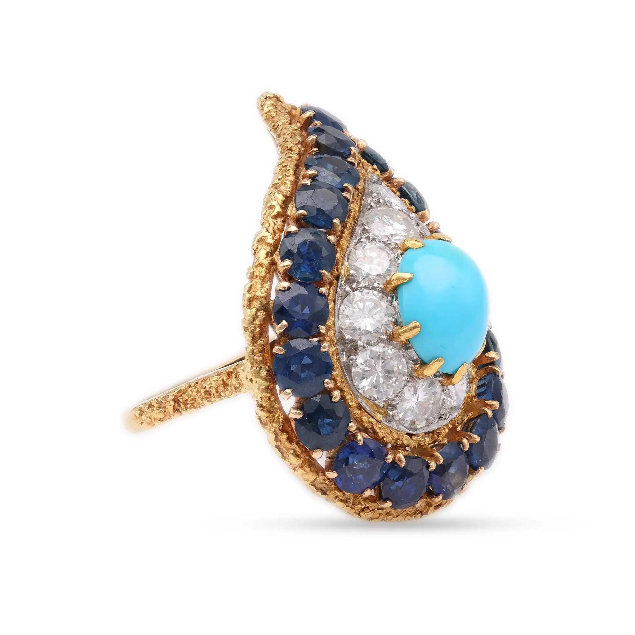 Mid-Century Turquoise Sapphire Diamond Gold Ring