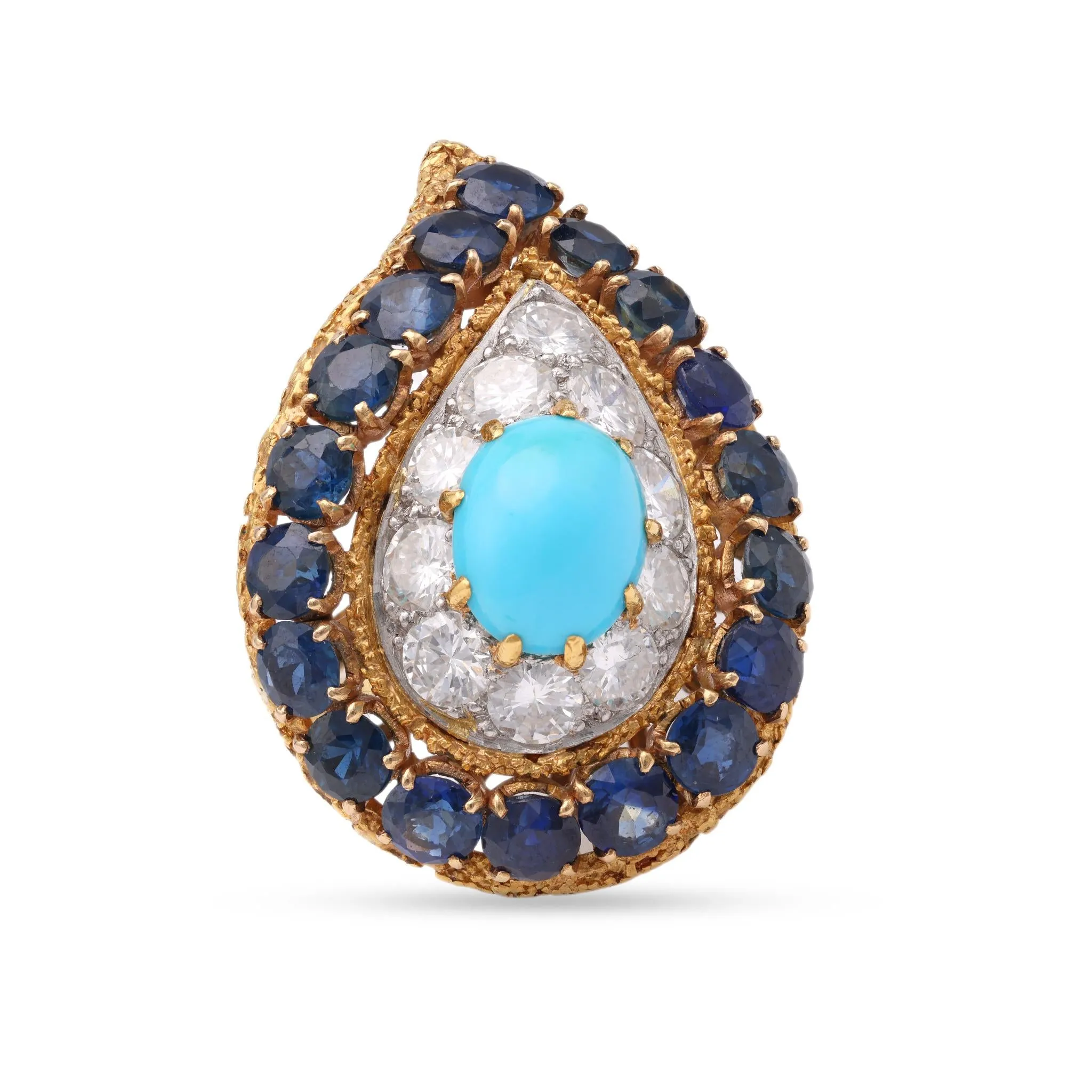 Mid-Century Turquoise Sapphire Diamond Gold Ring