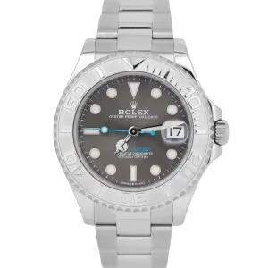 MINT Rolex Yacht-Master Midsize Steel RHODIUM Blue Gray Date 37mm Watch 268622