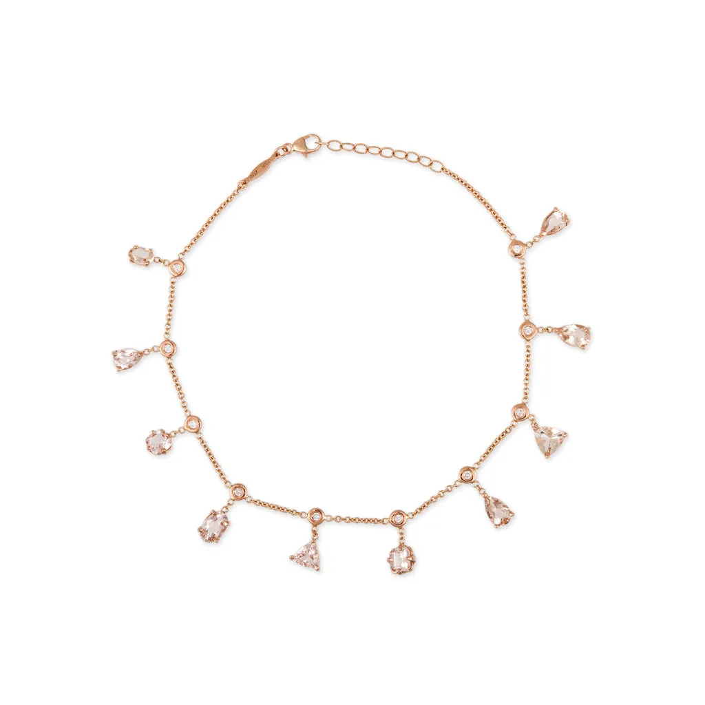 MULTI SHAPE MORGANITE   DIAMOND SHAKER ANKLET