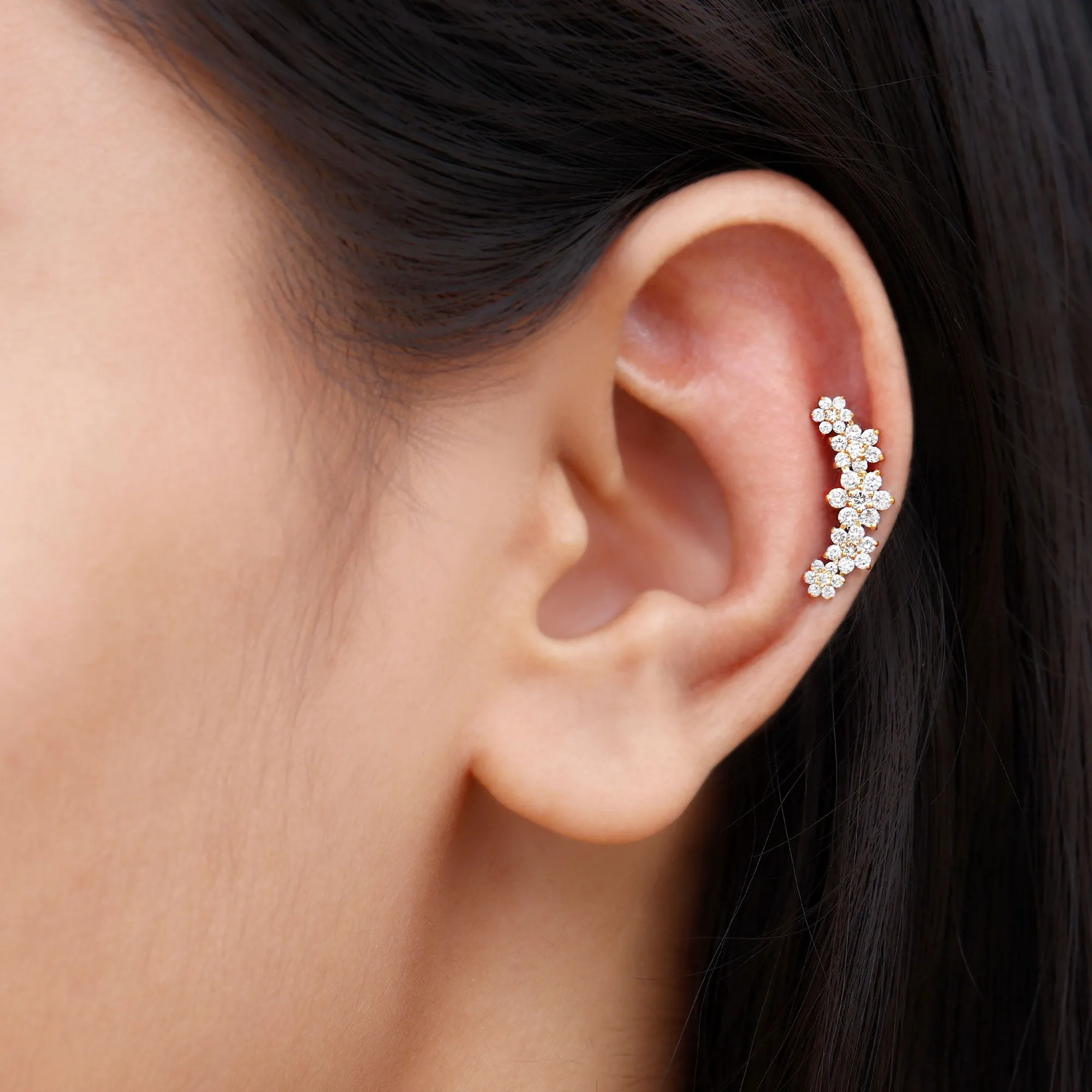 Nature Inspired Floral Diamond Crawler Earrings