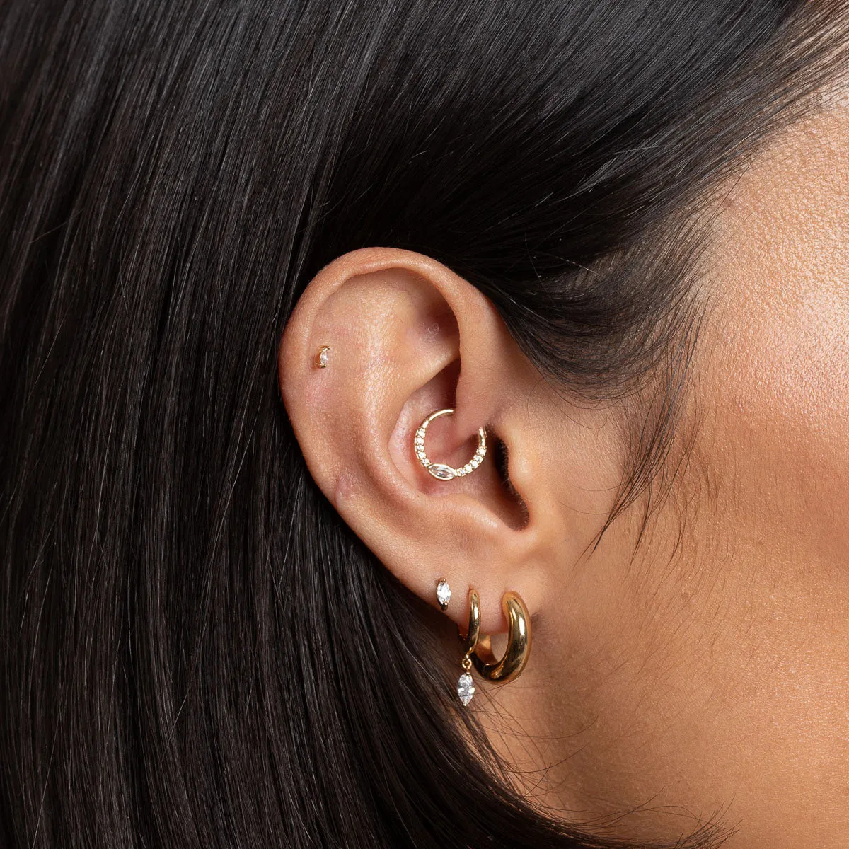 Navette Topaz Daith Hoop in Solid Gold