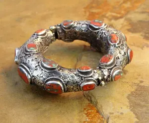 One of a Kind Antique Coral Hinged Bracelet