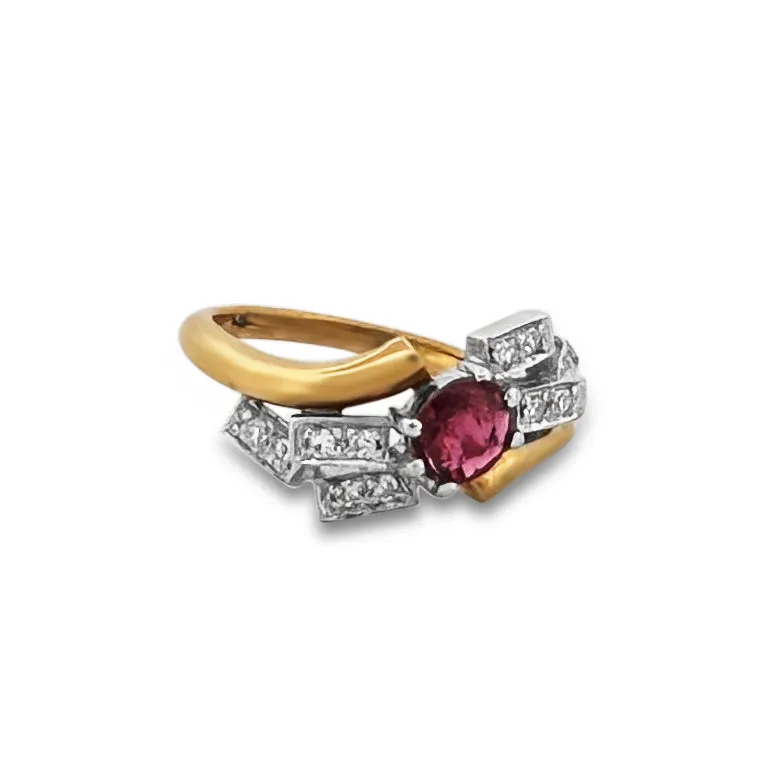 Oval Ruby and Round Brilliant Diamond Cocktail Ring in 18k Two-Tone Gold