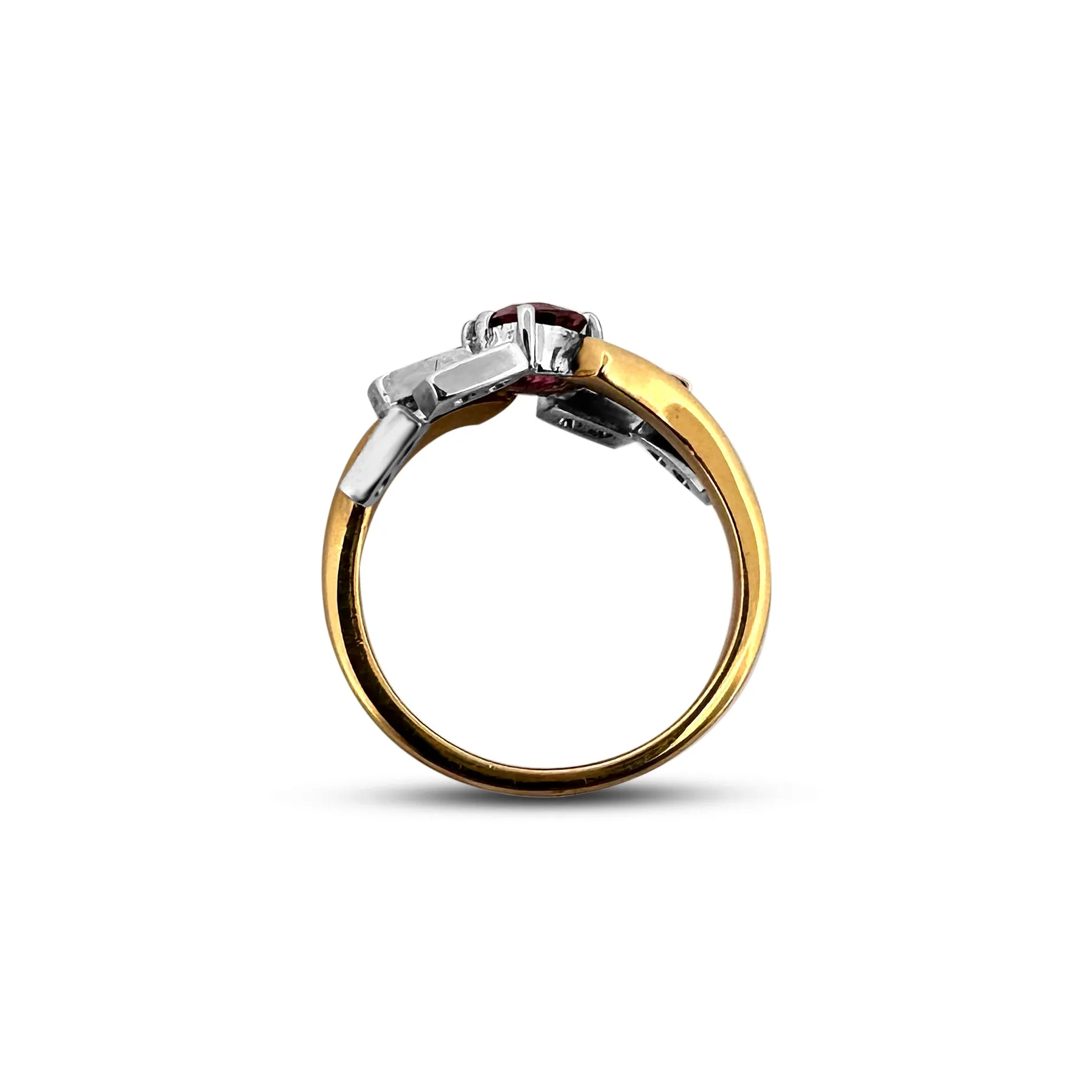 Oval Ruby and Round Brilliant Diamond Cocktail Ring in 18k Two-Tone Gold