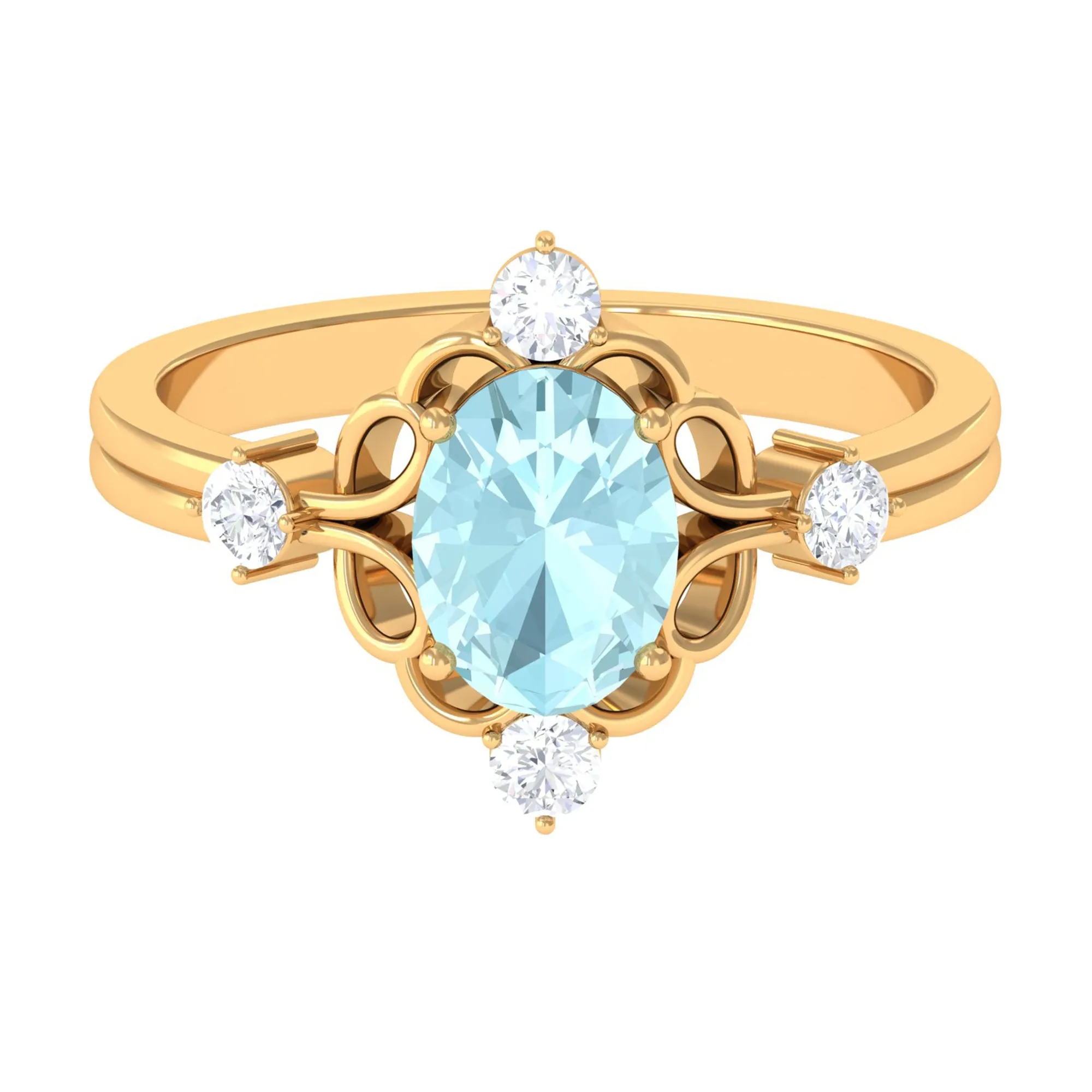 Oval Sky Blue Topaz Cocktail Ring with Diamond