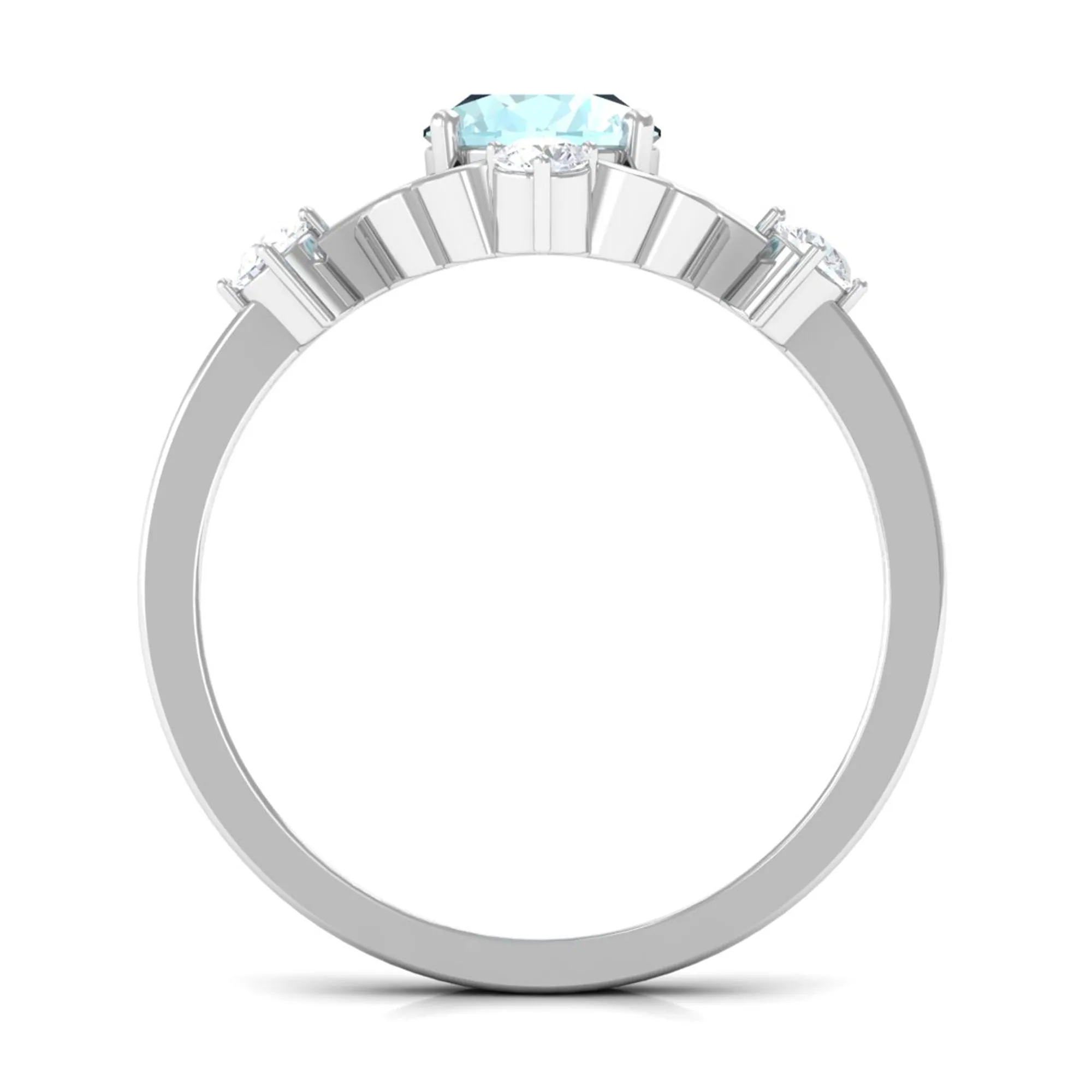 Oval Sky Blue Topaz Cocktail Ring with Diamond