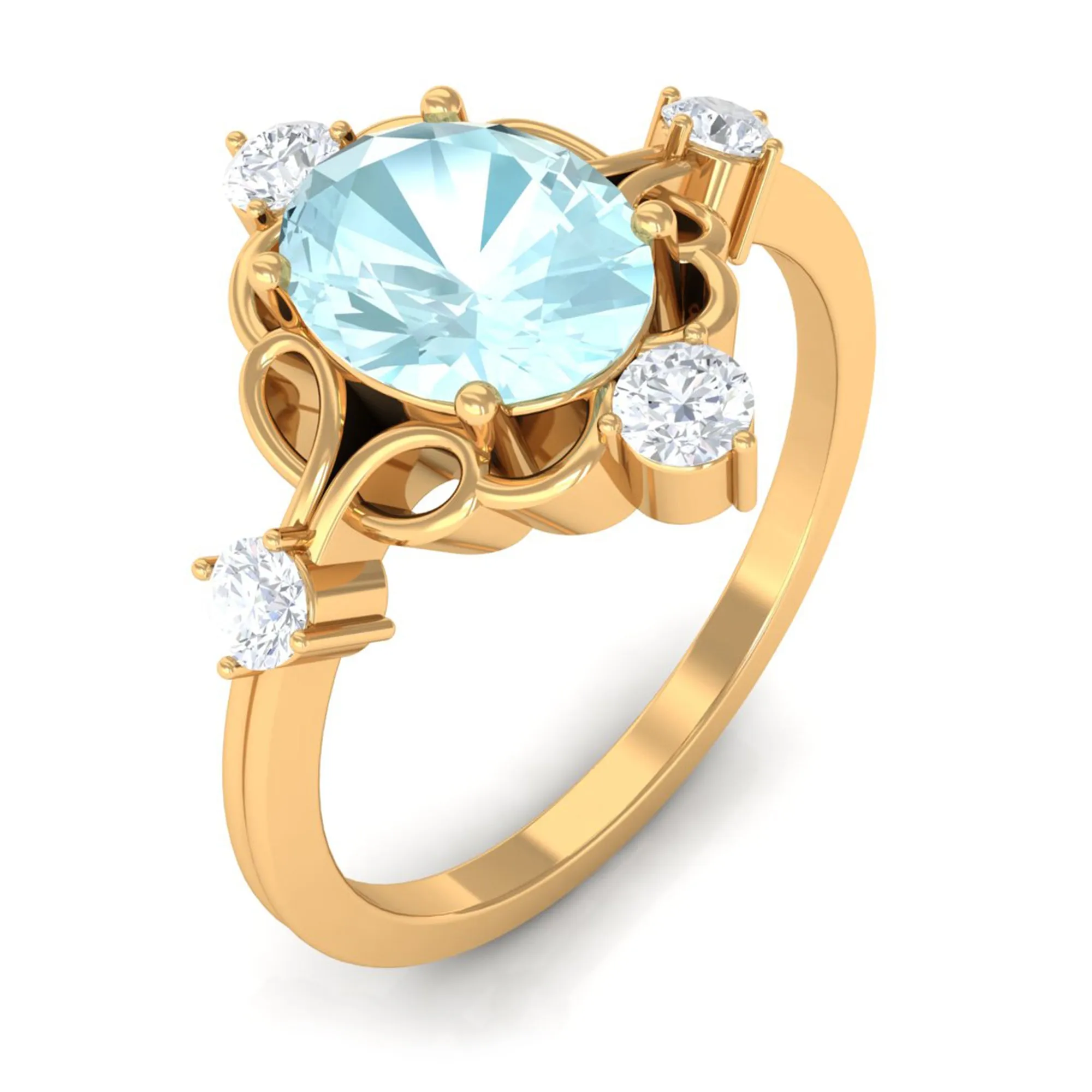 Oval Sky Blue Topaz Cocktail Ring with Diamond