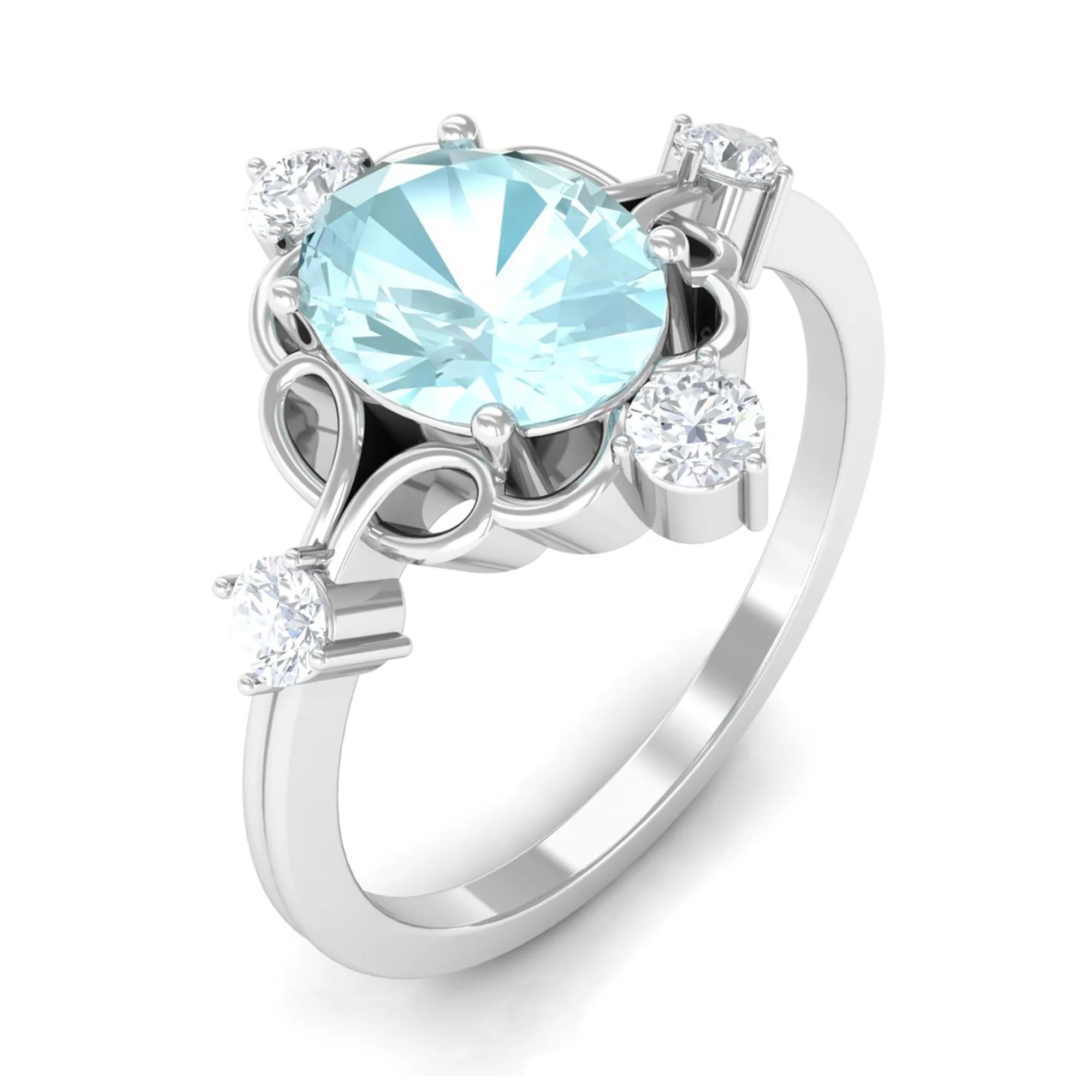 Oval Sky Blue Topaz Cocktail Ring with Diamond