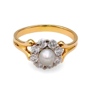 Pearl and Diamond Cluster Ring