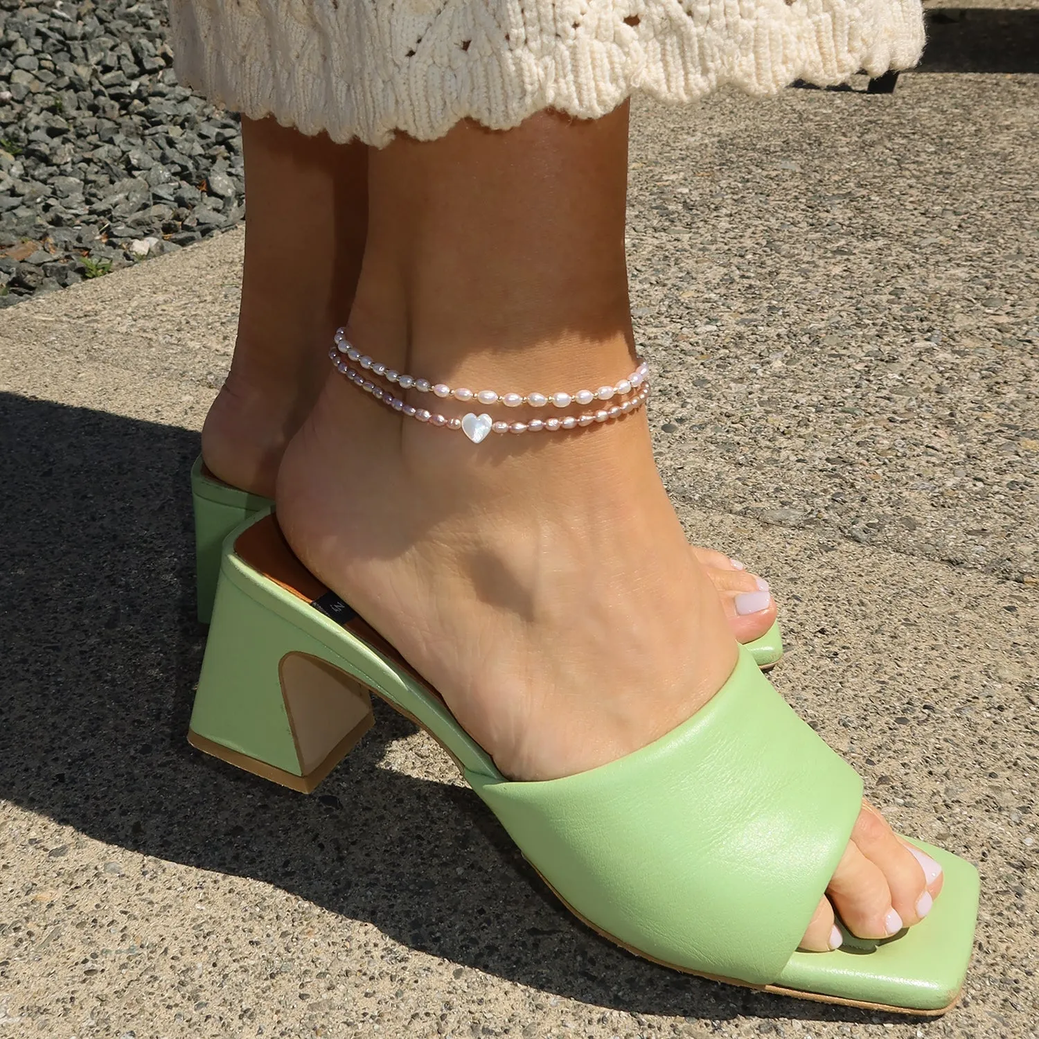 Pearl Heart Anklet | Mauve