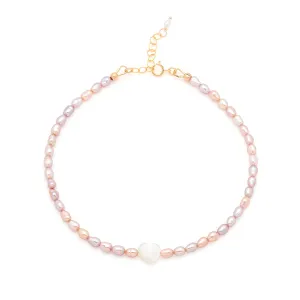 Pearl Heart Anklet | Mauve