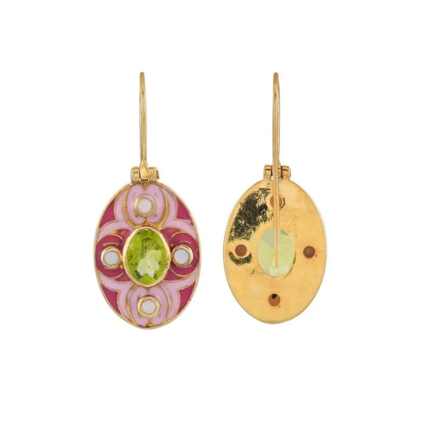 Peridot Pearl 14K Vermeil Enameled Earrings