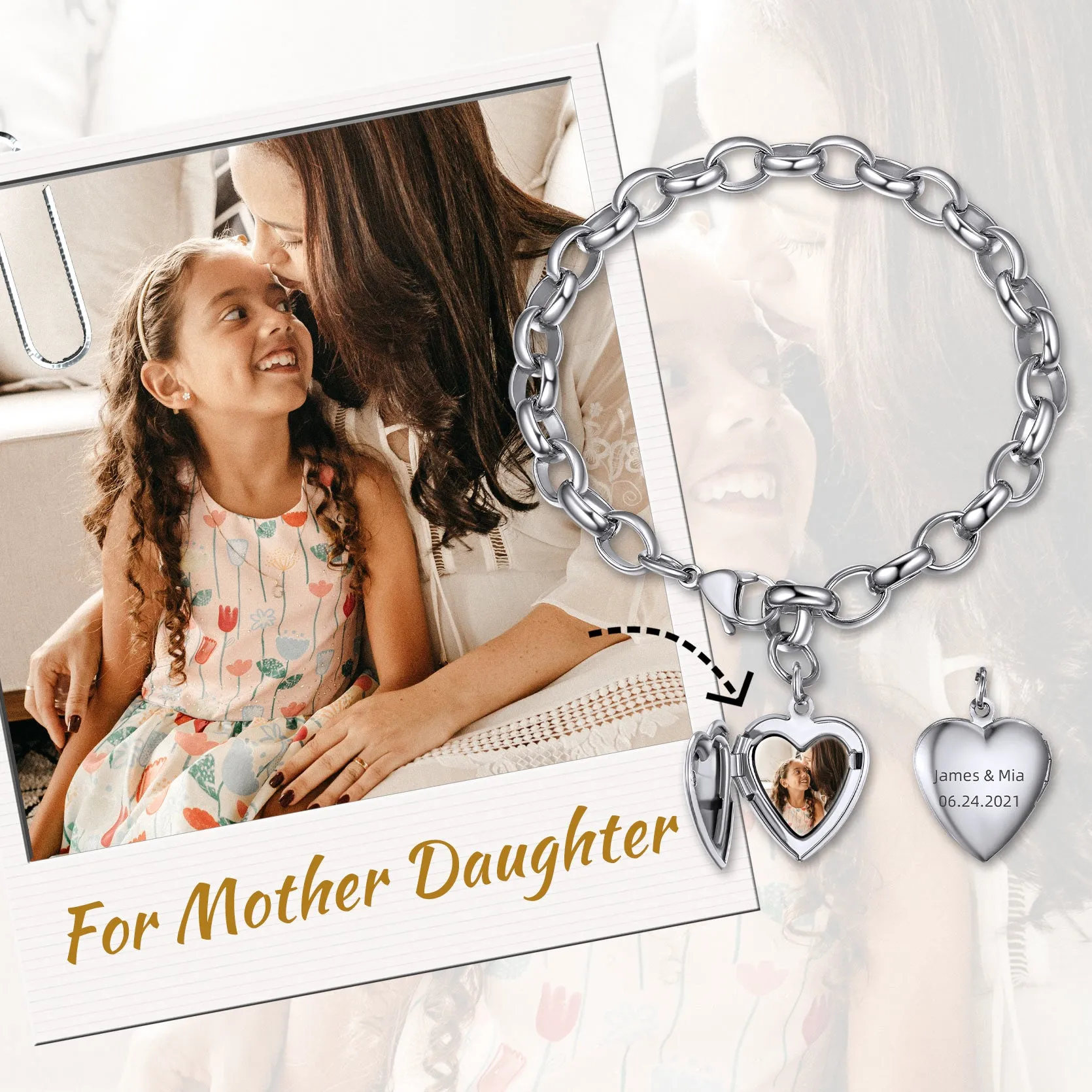 Personalized Heart Picture Locket Bracelets Memorial Gift for Women