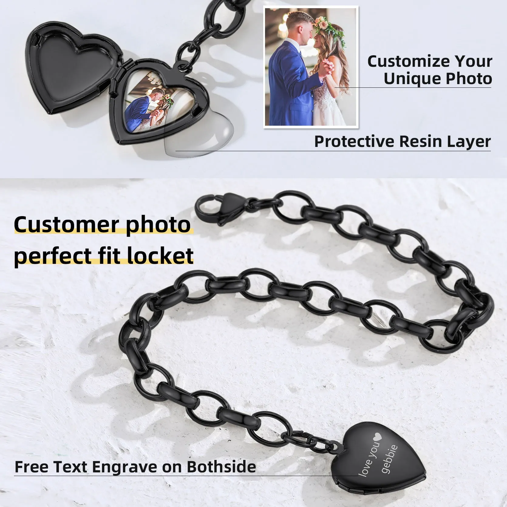 Personalized Heart Picture Locket Bracelets Memorial Gift for Women