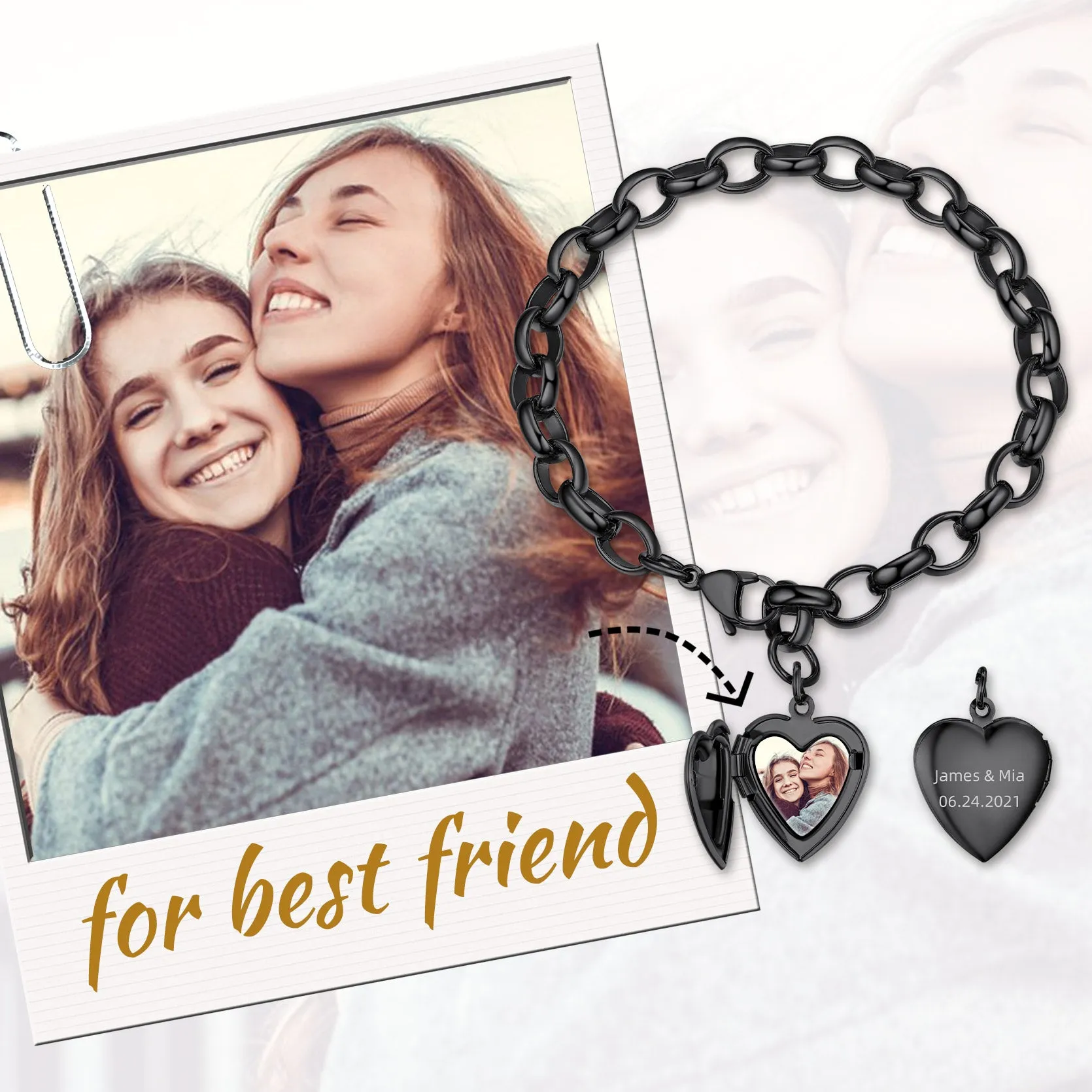 Personalized Heart Picture Locket Bracelets Memorial Gift for Women