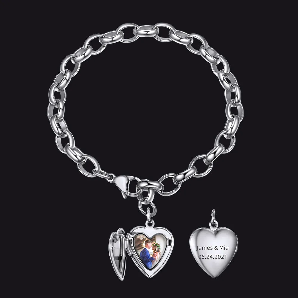 Personalized Heart Picture Locket Bracelets Memorial Gift for Women