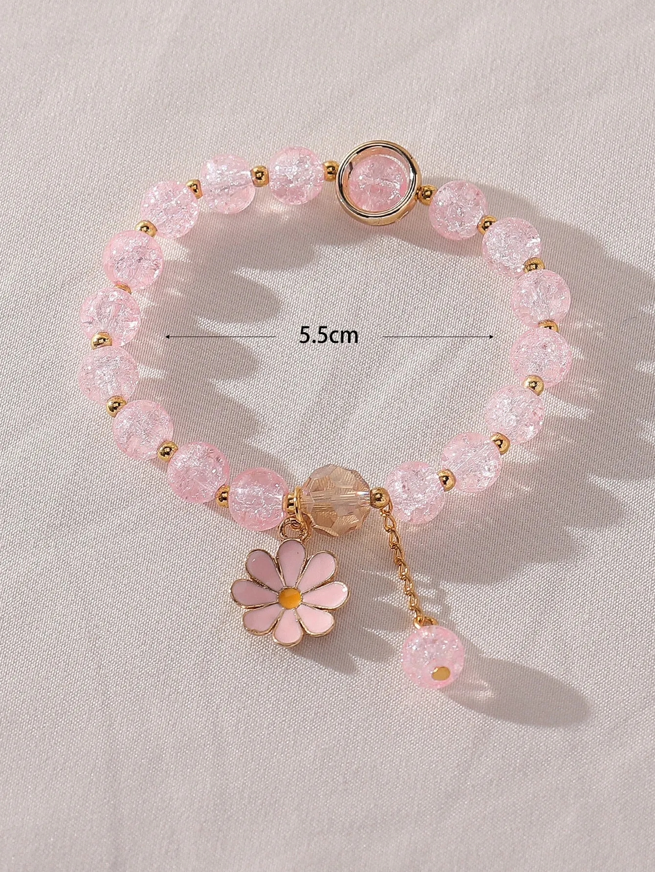 Pink Flower Charm Beaded Bracelet Women Bracelet Stackable Bracelet Crafted