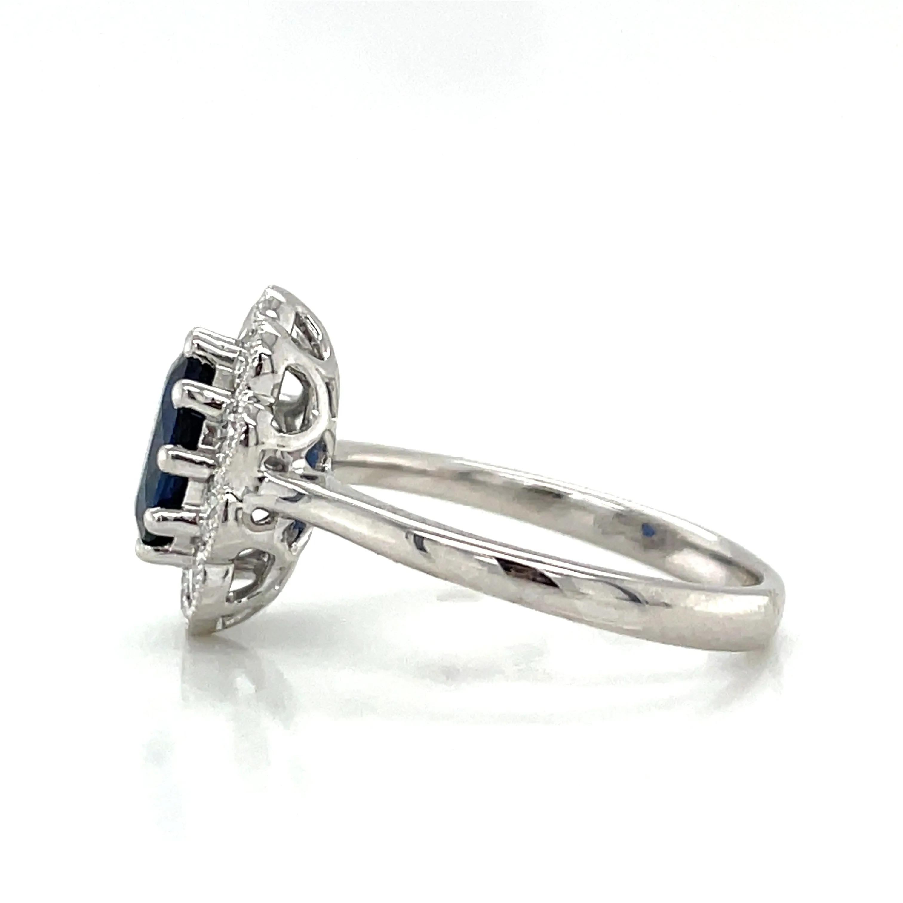 Platinum Earth Grown 1.78ct Oval Sapphire and Diamond Halo Ring