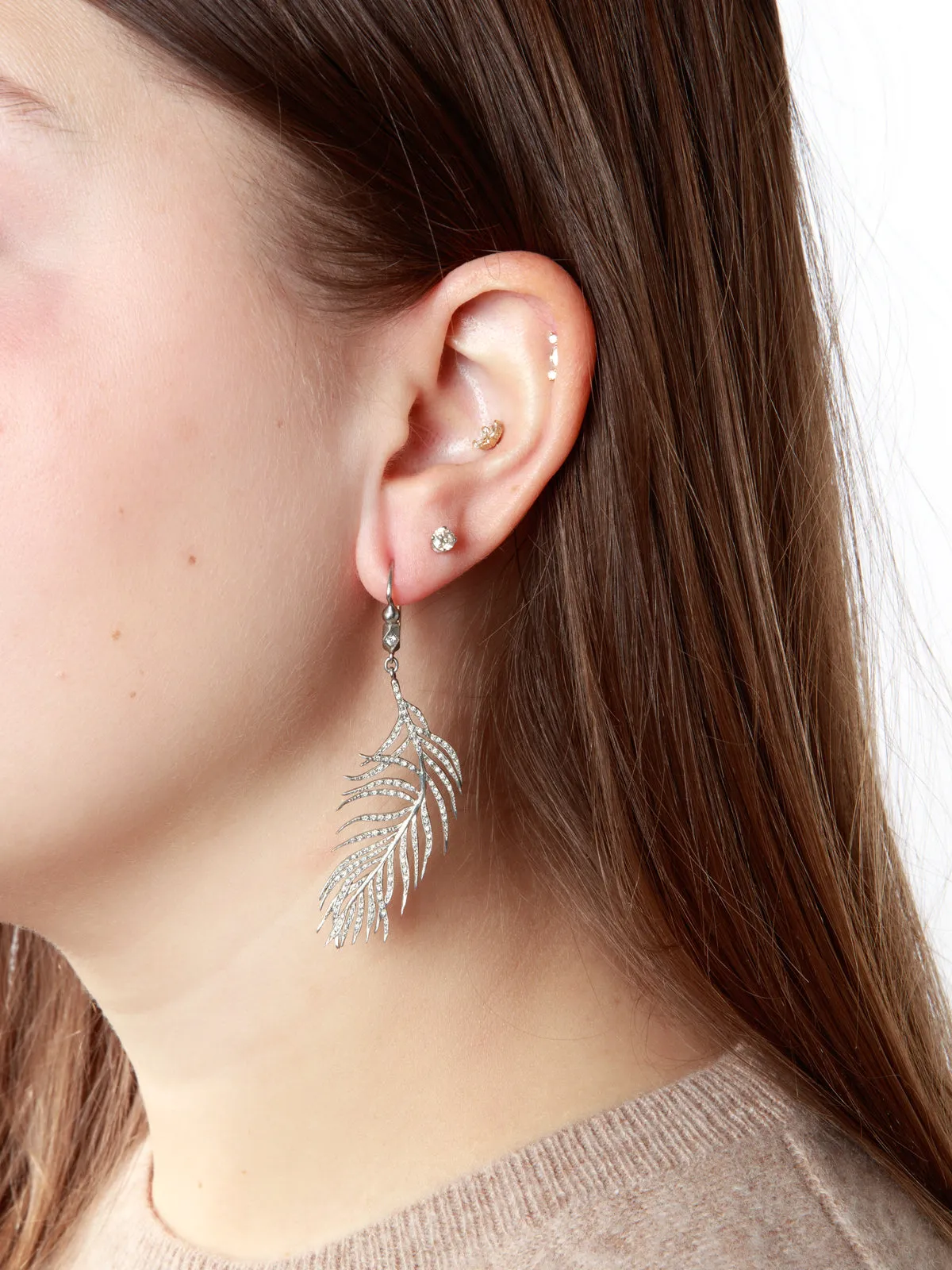 Platinum Feather Earrings