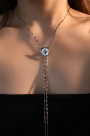 Platinum Plated Pole Star Clock Lariat Necklace