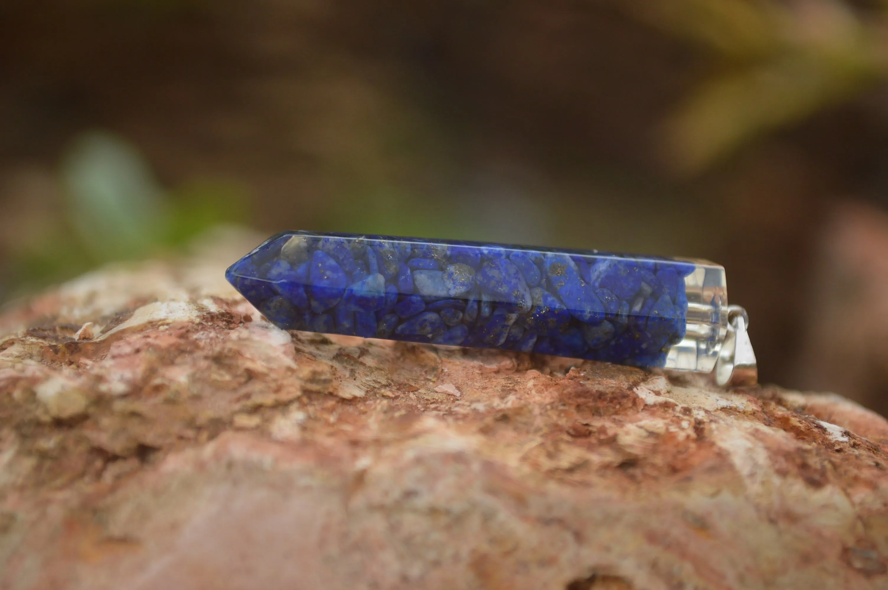 Polished Packaged Hand Crafted Resin Pendant with Lapis Lazuli Chips - sold per piece - From Bulwer, South Africa