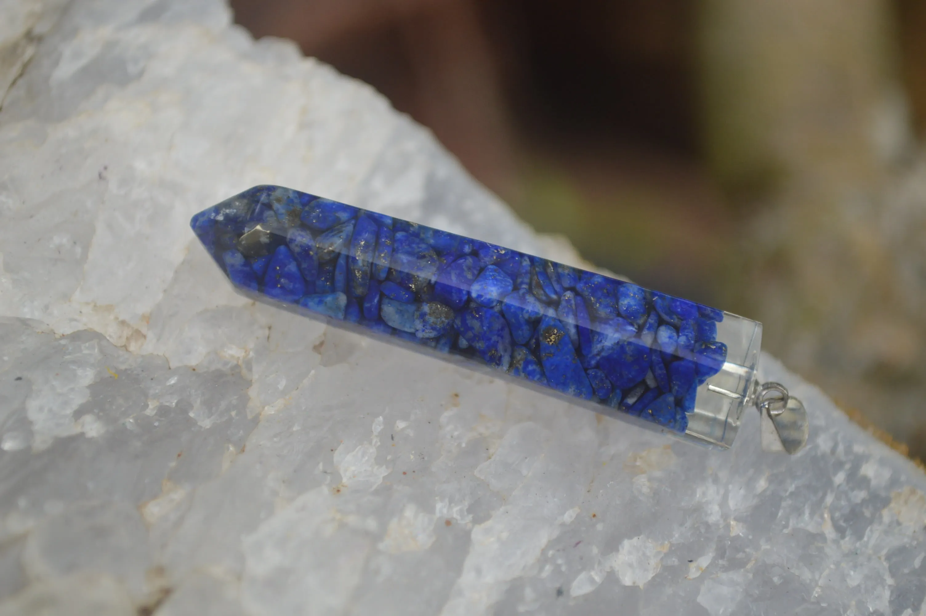 Polished Packaged Hand Crafted Resin Pendant with Lapis Lazuli Chips - sold per piece - From Bulwer, South Africa