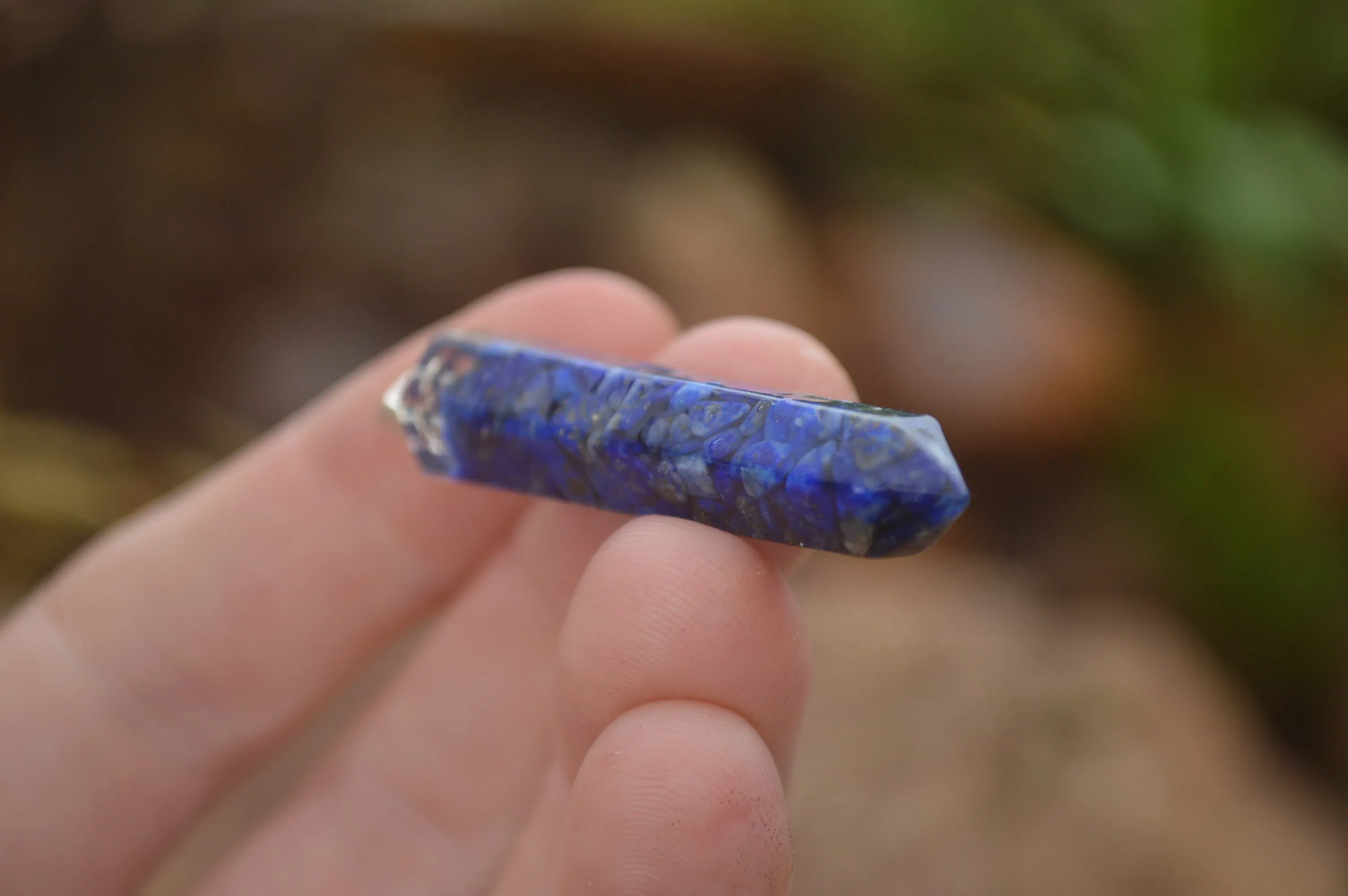 Polished Packaged Hand Crafted Resin Pendant with Lapis Lazuli Chips - sold per piece - From Bulwer, South Africa