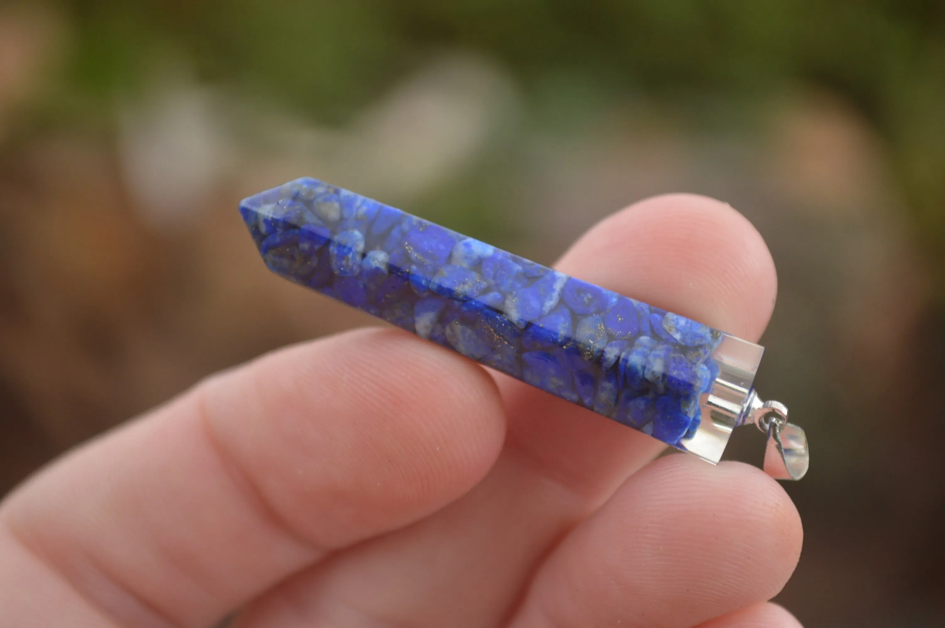 Polished Packaged Hand Crafted Resin Pendant with Lapis Lazuli Chips - sold per piece - From Bulwer, South Africa