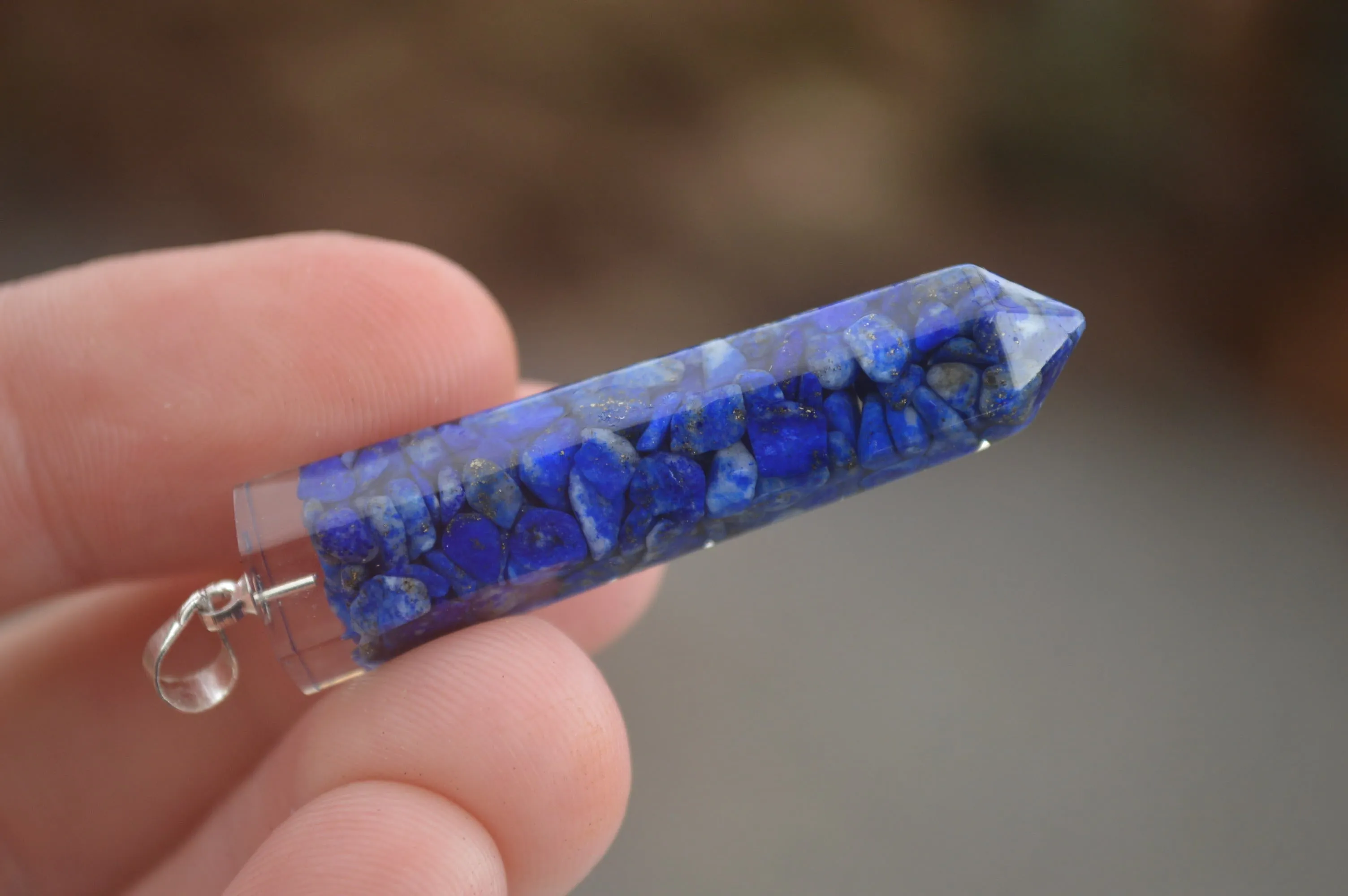 Polished Packaged Hand Crafted Resin Pendant with Lapis Lazuli Chips - sold per piece - From Bulwer, South Africa