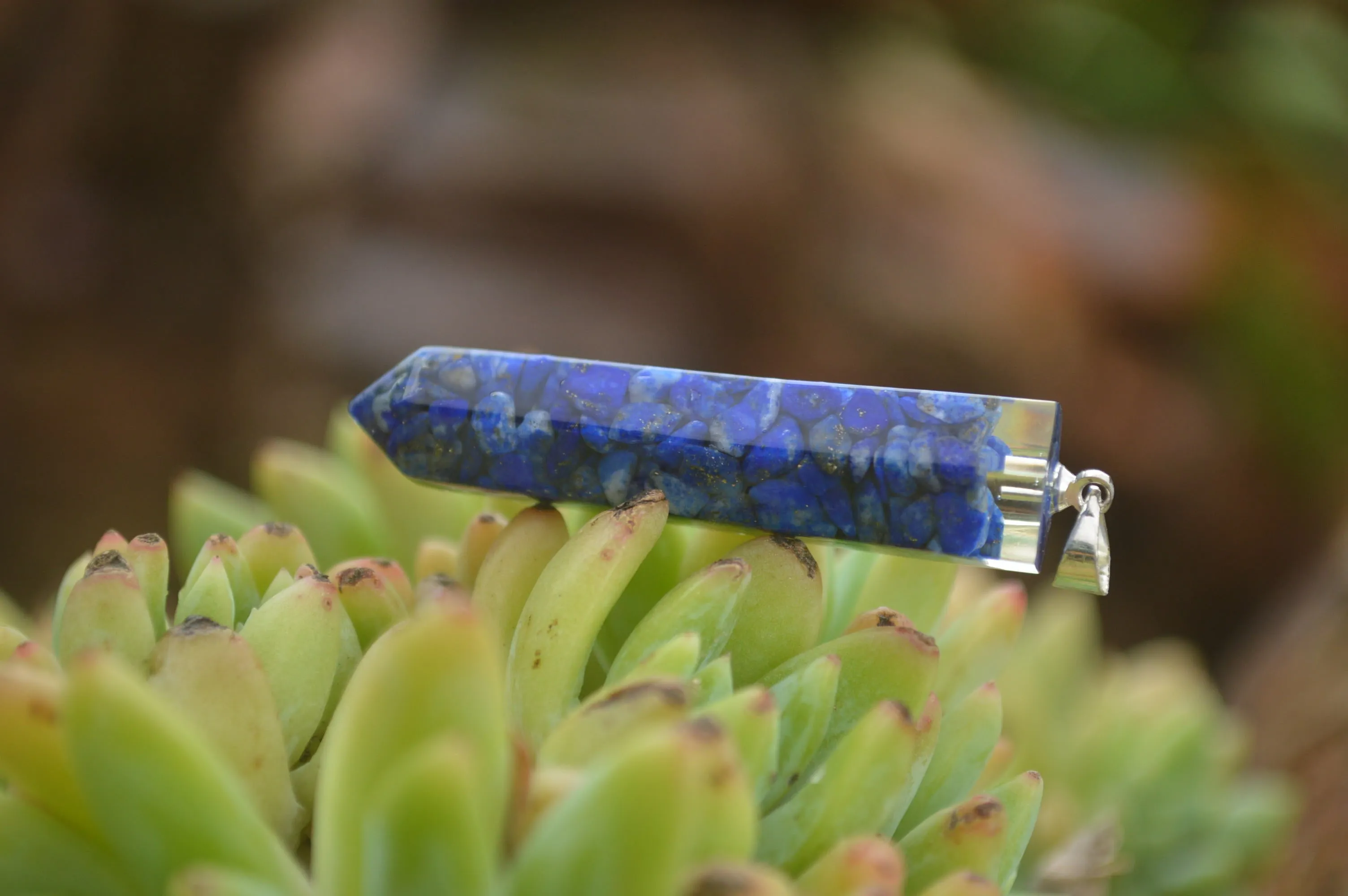 Polished Packaged Hand Crafted Resin Pendant with Lapis Lazuli Chips - sold per piece - From Bulwer, South Africa