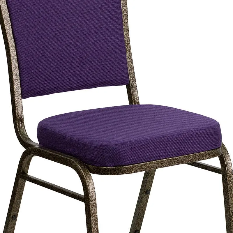 Purple Fabric Stacking Banquet Chair, Gold Frame