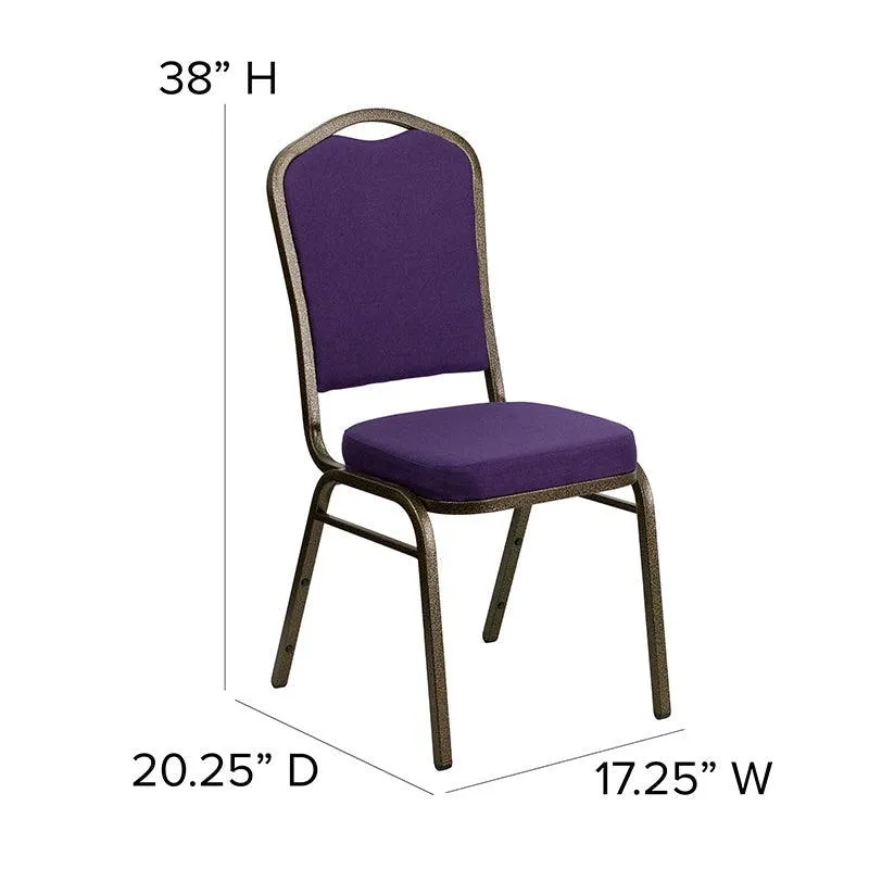 Purple Fabric Stacking Banquet Chair, Gold Frame